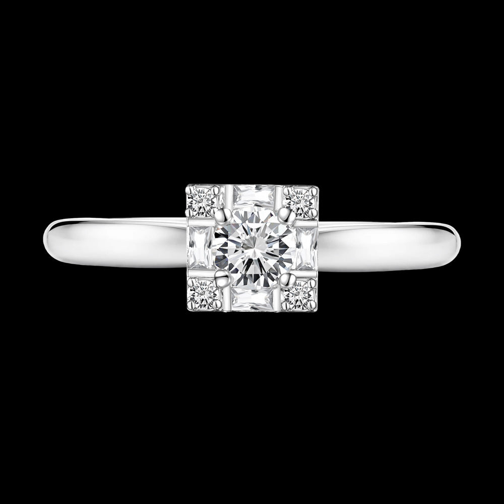 A plain band ring featuring a square halo and round center stone Bridal jewelry / B-LINK151R