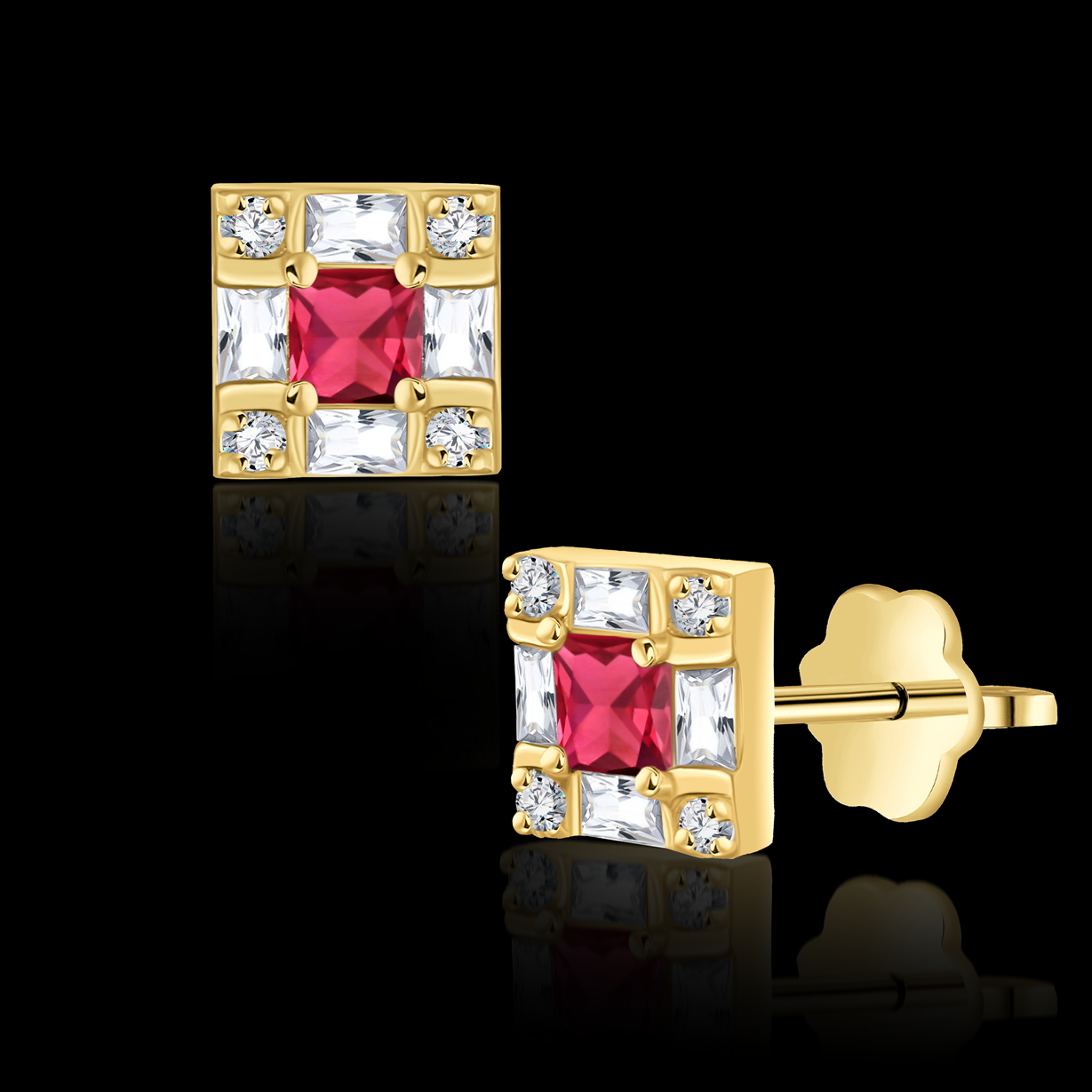 Yellow cubic gold princess Ruby Stud Earring - B-LINK172E