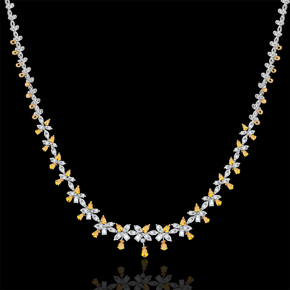 Flowery colleir adorned with pear, marquise, emerald stones - B-XLINK393N