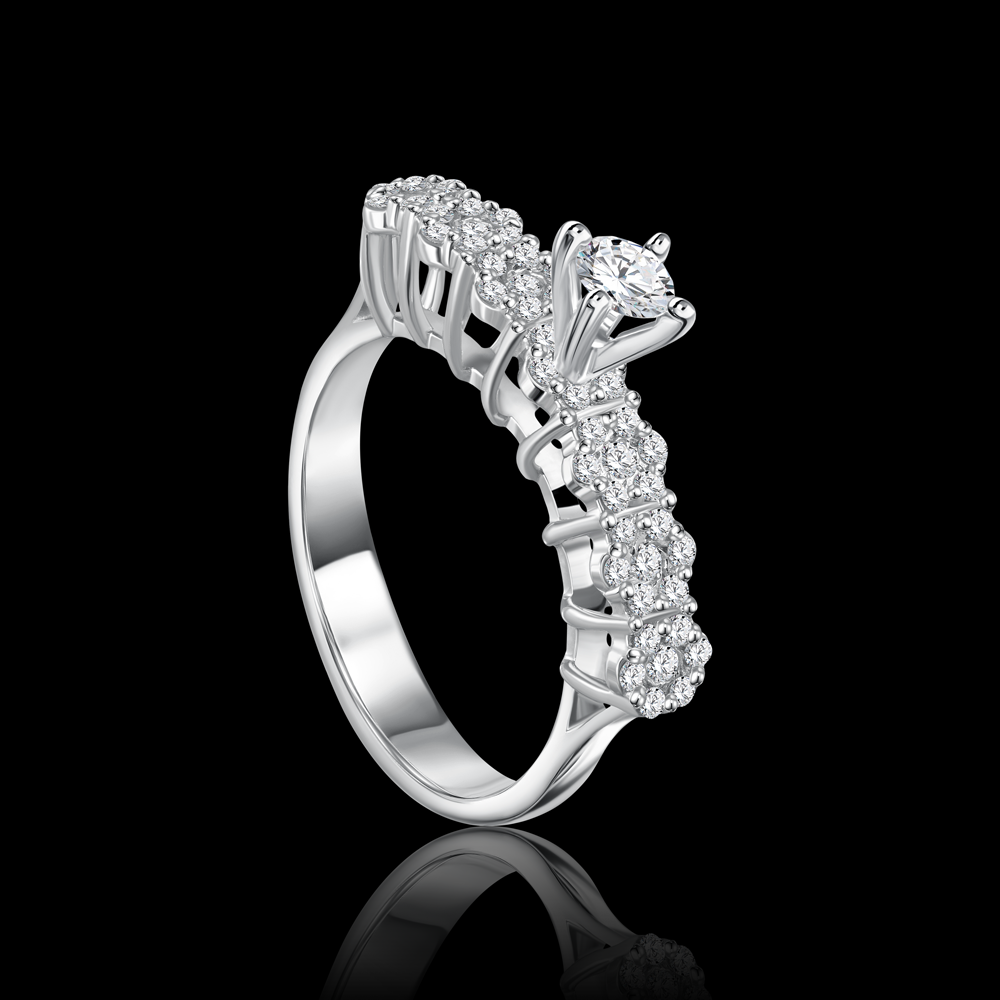 Exquisite Twin-Ring adorned with a brilliant and captivating round center stone Bridal jewelry / FTK81
