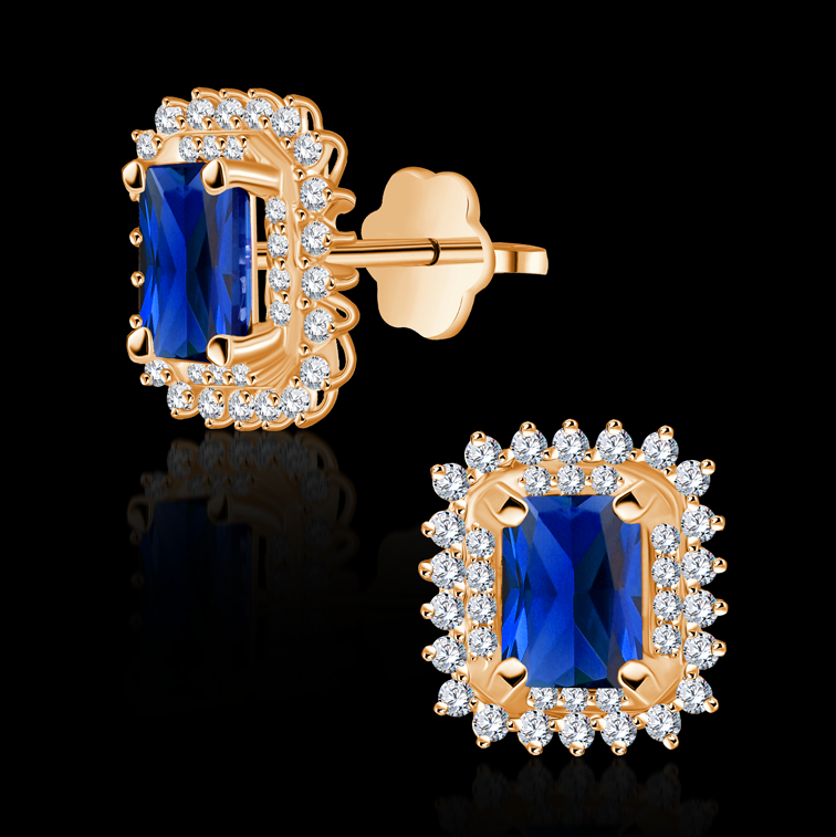 Classic stud rosegold earrings embelished with a saphire emerald stone - I-EN025S