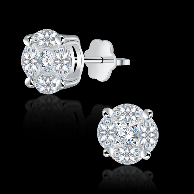 Classic stud earrings with marquise and round setting  - I-H050ES