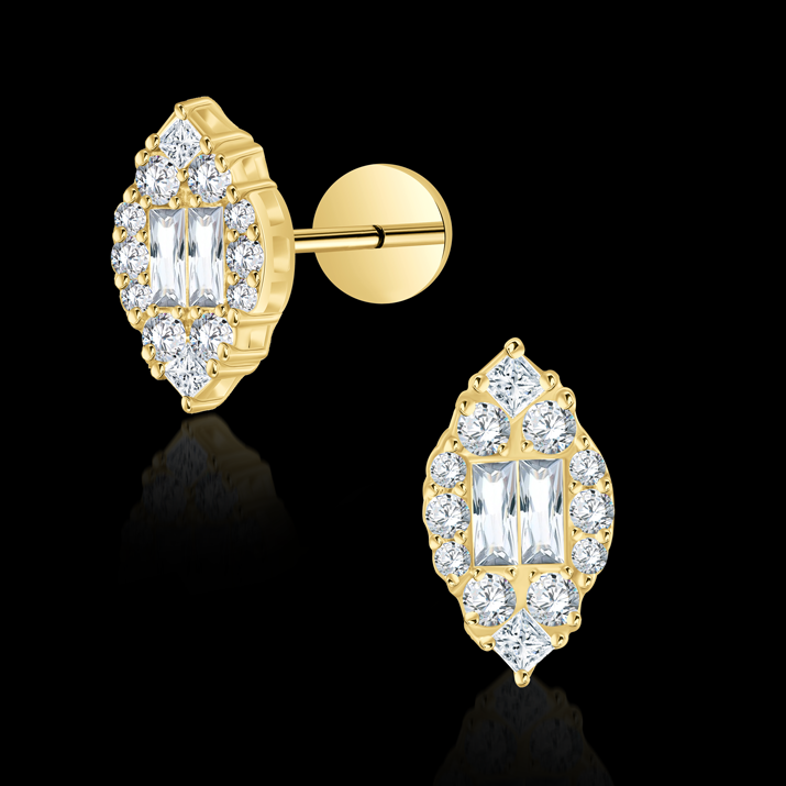 Stud earrings in a marquise frame adorned with round,baguette and princess cuts  - I-H25E