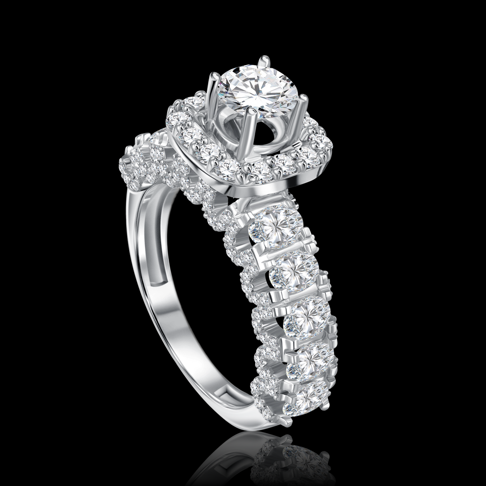 Twin-ring featuring a cushion halo adorned with gracefully sided oval stones Bridal jewelry / I-T104A