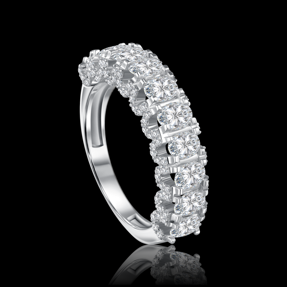 Twin-band featuring elegant oval stones and delicately adorned with side stones for a touch of elegance Bridal jewelry / I-T104AW