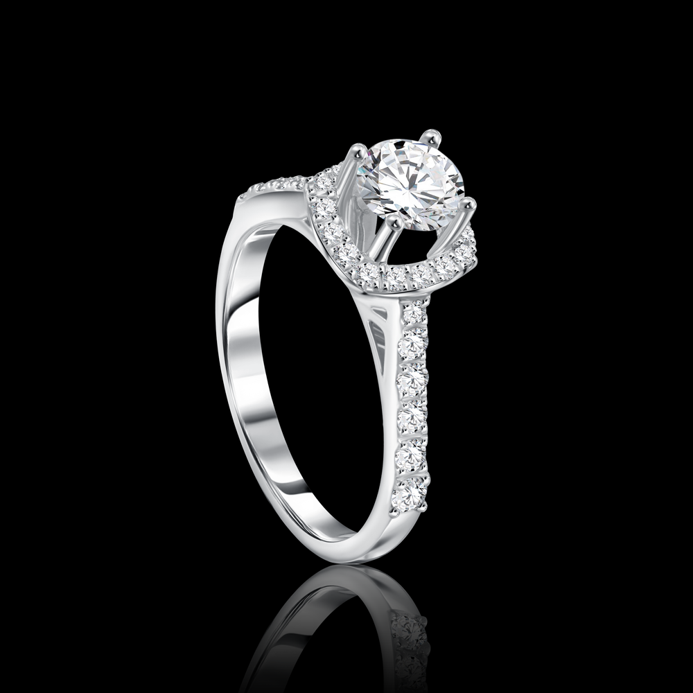 Twin-ring featuring a cushion halo encircling a captivating round center stone Bridal jewelry / I-T157X
