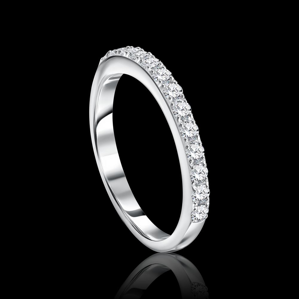 Twin-band elegantly embellished with round stones Bridal jewelry / I-T157XW