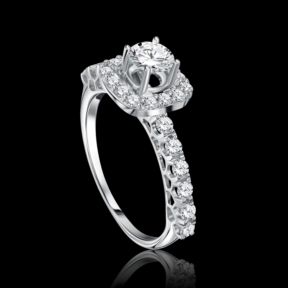 A delicately designed Twin-ring with a cushion halo encircling a captivating round center stone Bridal jewelry / I-T211SW
