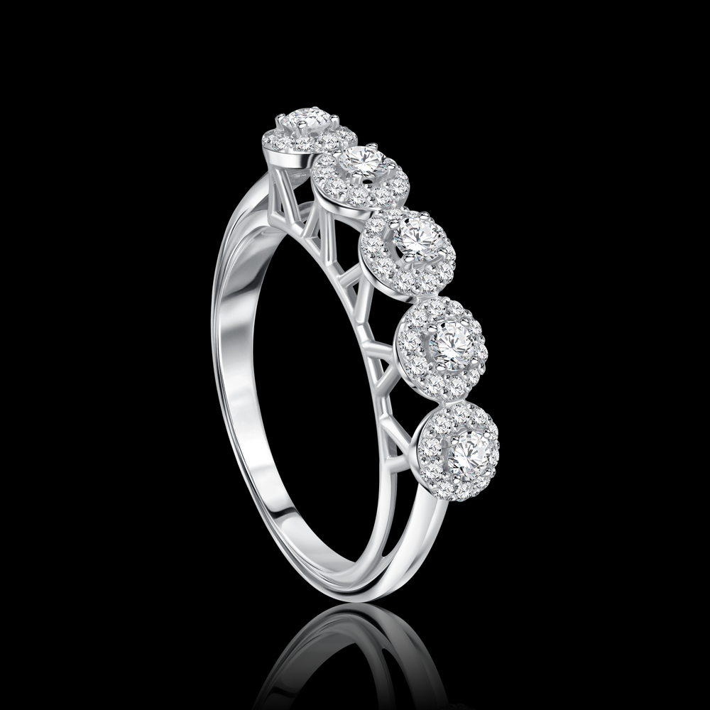 Classic Twin-band featuring timeless round stones Bridal jewelry / I-T255XW