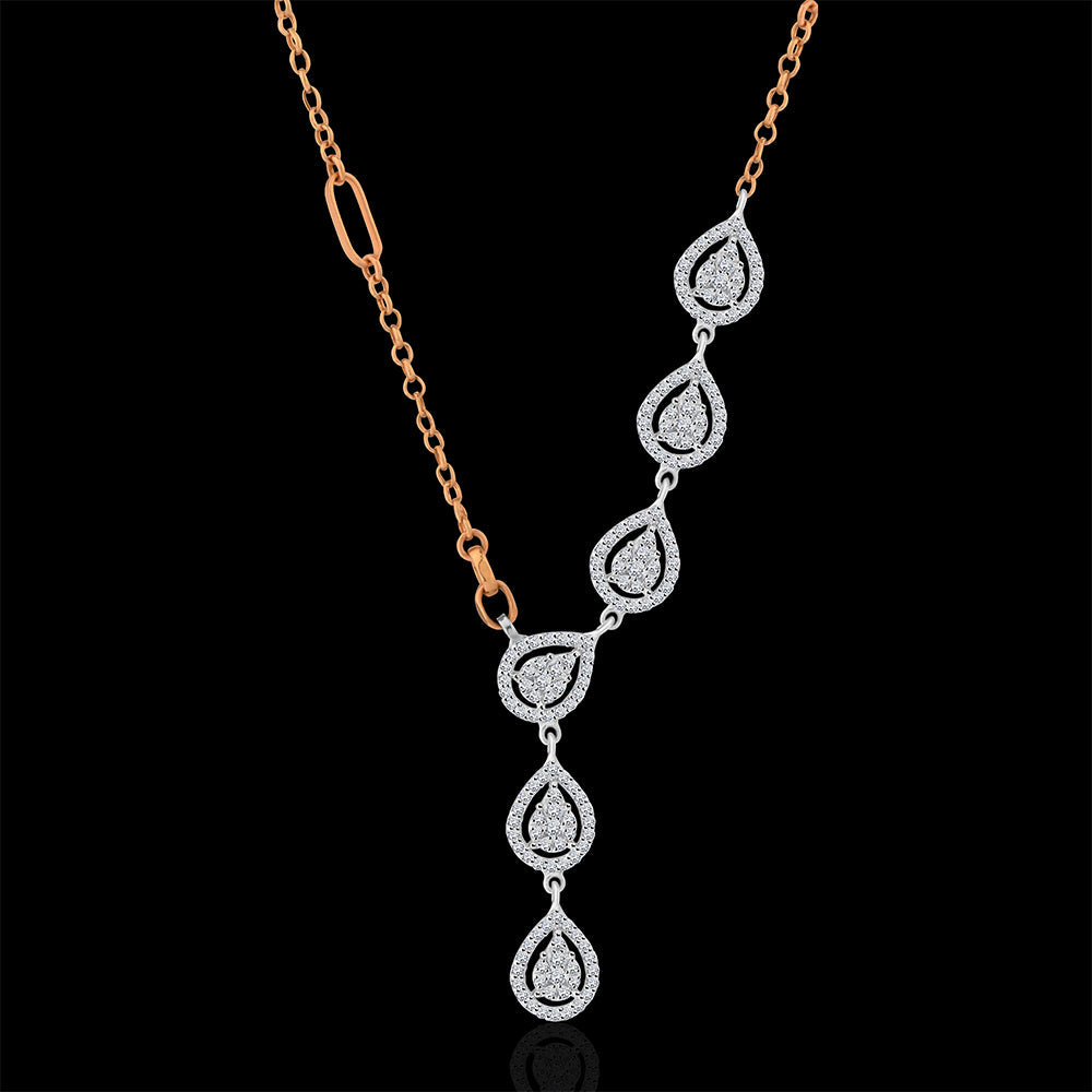 Rose gold anchor chain adorned with pear shaped round cut multi diamond necklace - I-X020N