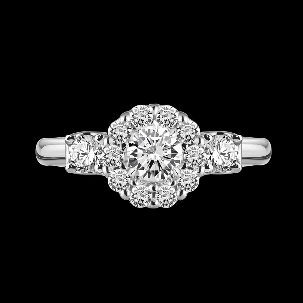 A Two-Sided Solitaire ring adorned with a captivating round halo and side stones take on a classic design Bridal jewelry / LAK166