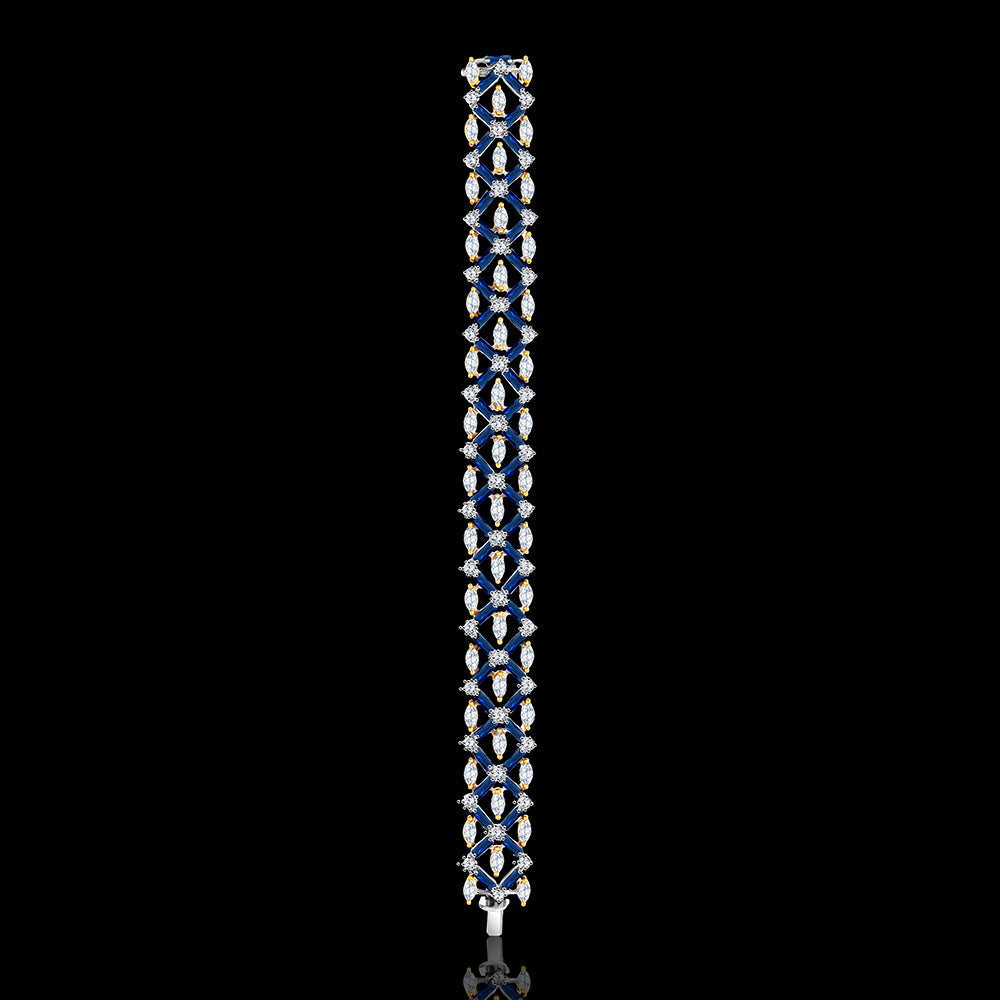 An artdeco inspired design with magical sapphires and two toned bracelet - NADL-BR