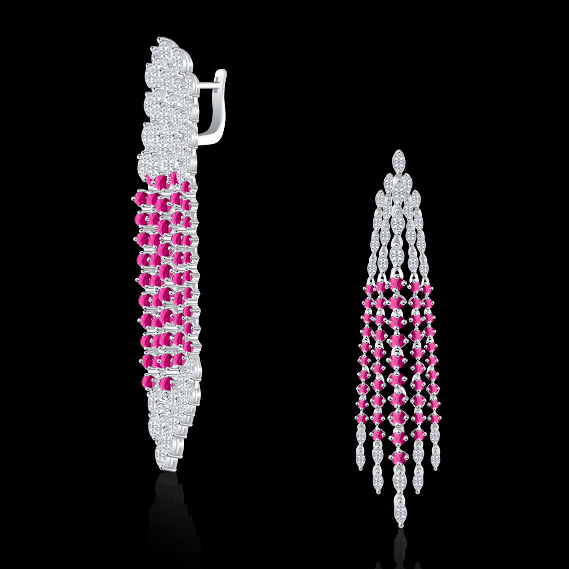 Dangling earrings mixed between round stones and rubies  - NADL-ER