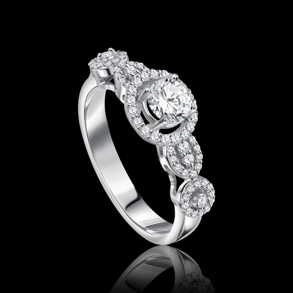 Twin-ring adorned with a captivating round halo that beautifully frames a radiant center stone Bridal jewelry / I-T207SB