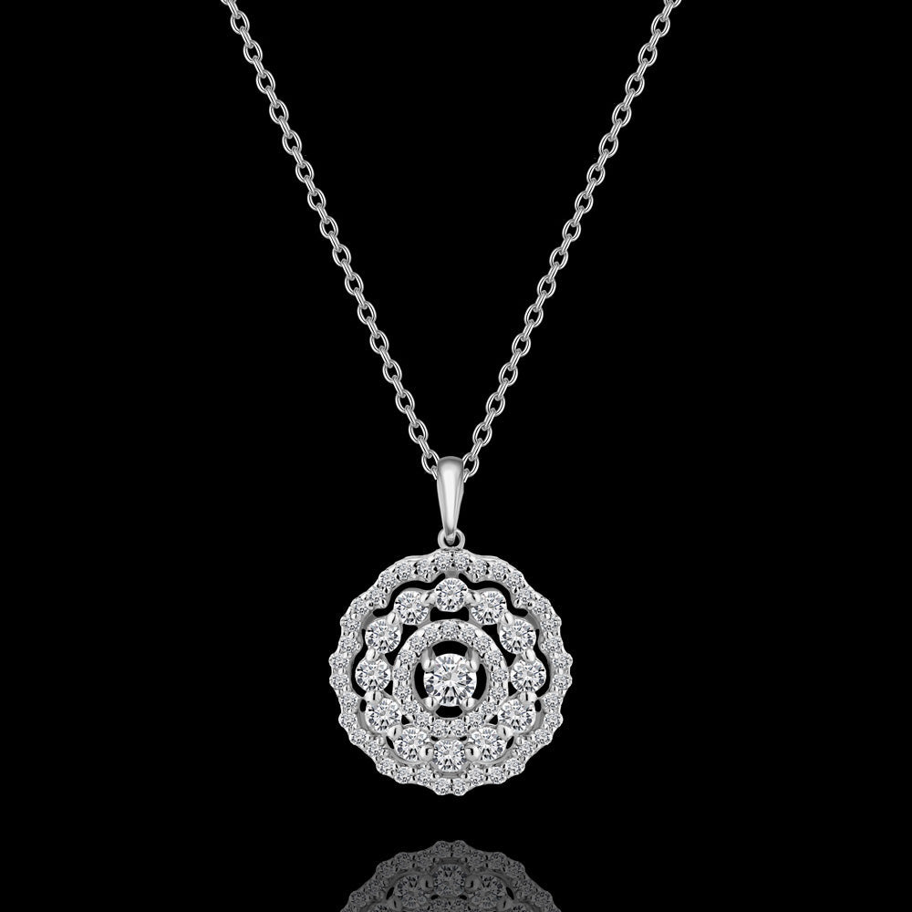 Triple halo pendant necklace loved by brilliant round stones  - IEK277P