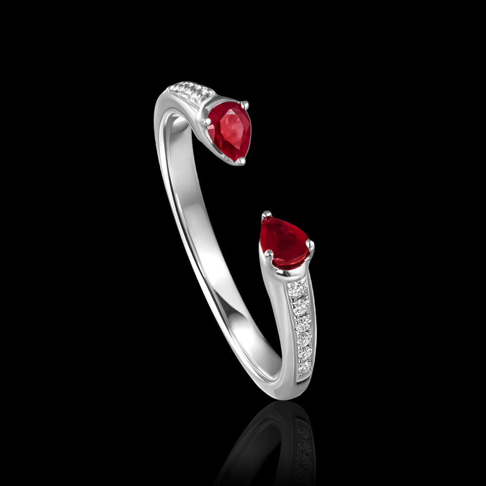 A lightweight single ring adorned with twin Ruby gemstones